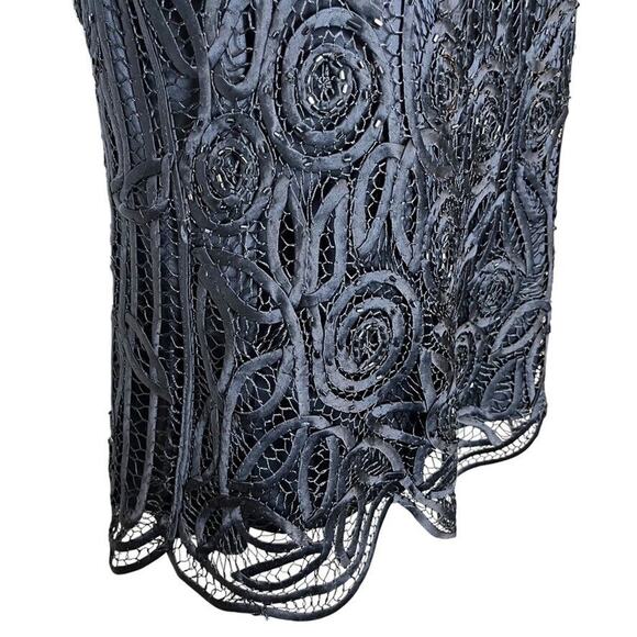Soulmates Silk Whimsigoth Beaded Crochet Sleeveless Top Soutache Navy Satin sz S - Picture 2 of 16